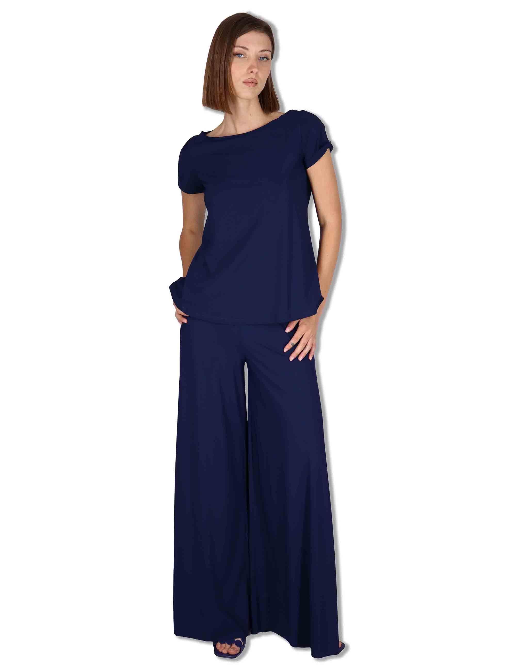 T-Shirt donna Soft in jersey blu mezza manica JK028170210 80043 Maliparmi 