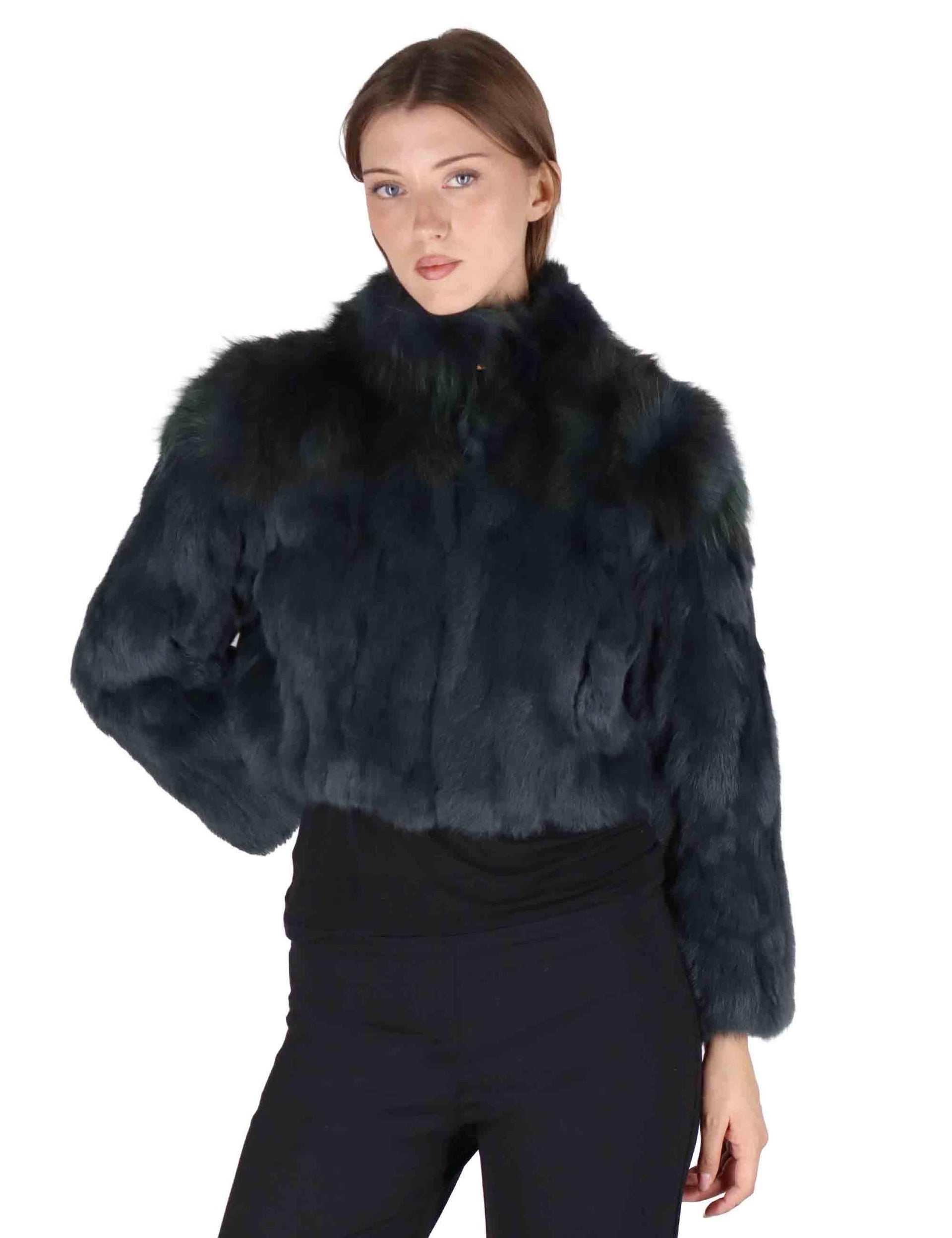 Giubbotti bomber corti donna in lapin blu con zipBomber corti in lapin blu SP24102 002 Spatarella 