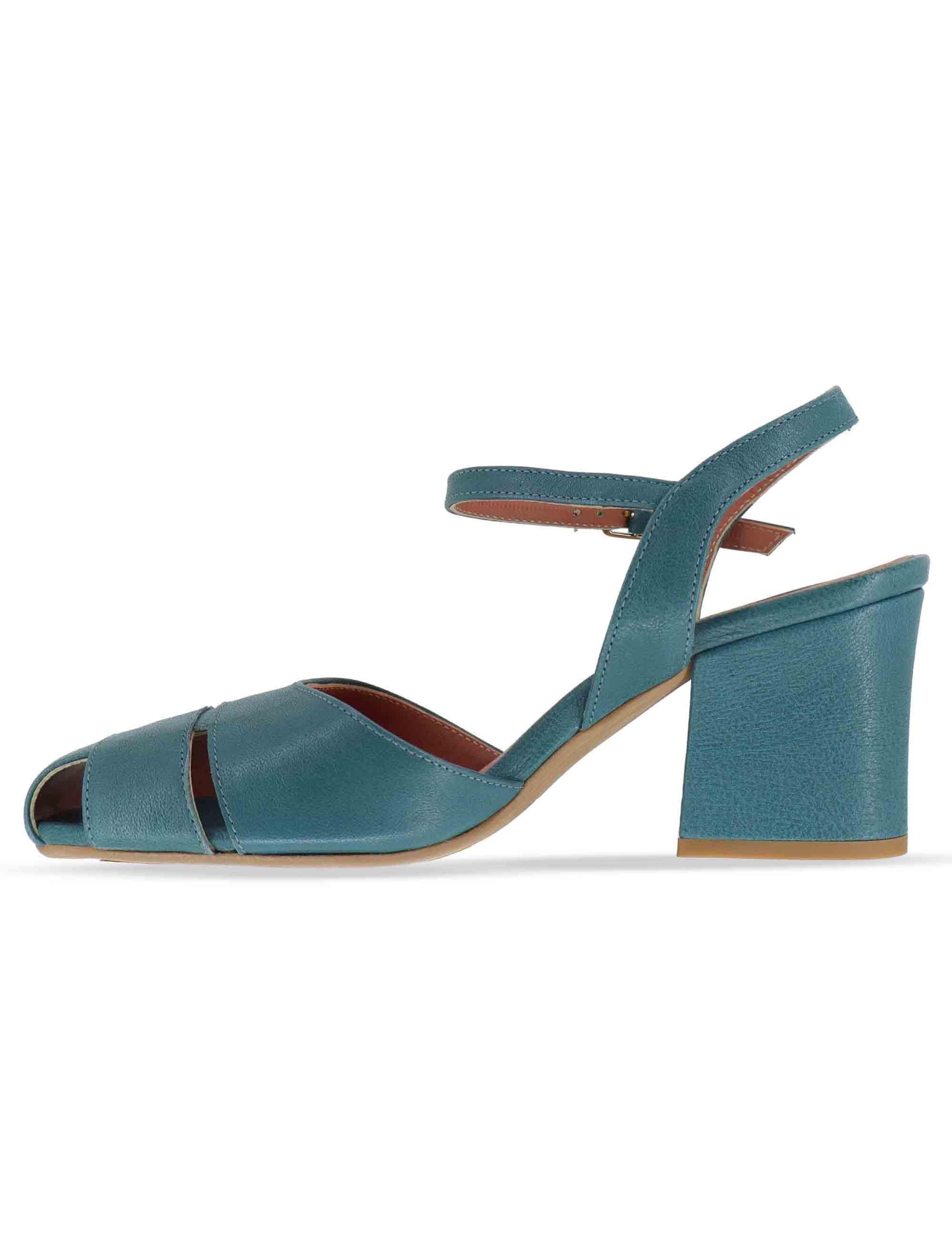 Sandali donna in pelle petrolio con tacco medio e cinturino alla caviglia 5145P 088 Les Venues 