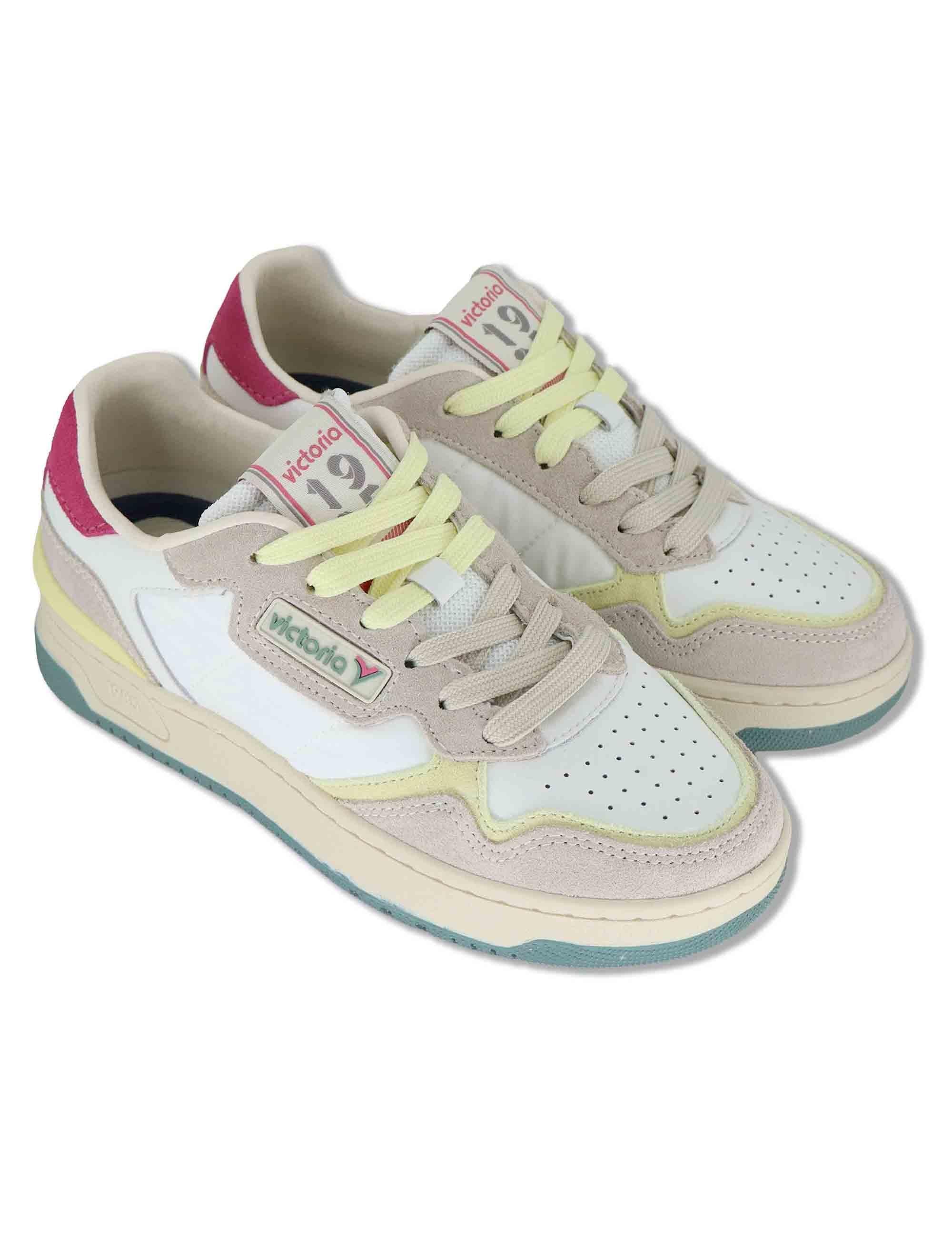 Sneakers donna Uban in pelle beige con camoscio in contrasto 8800128 297_Crema Victoria 
