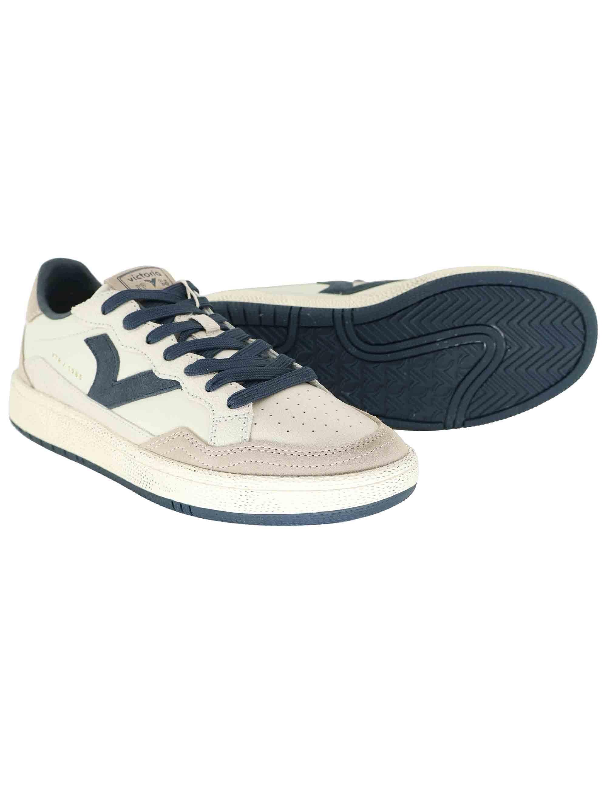 Sneakers uomo in pelle bianca con riporti blu 8806112 Marino Victoria 