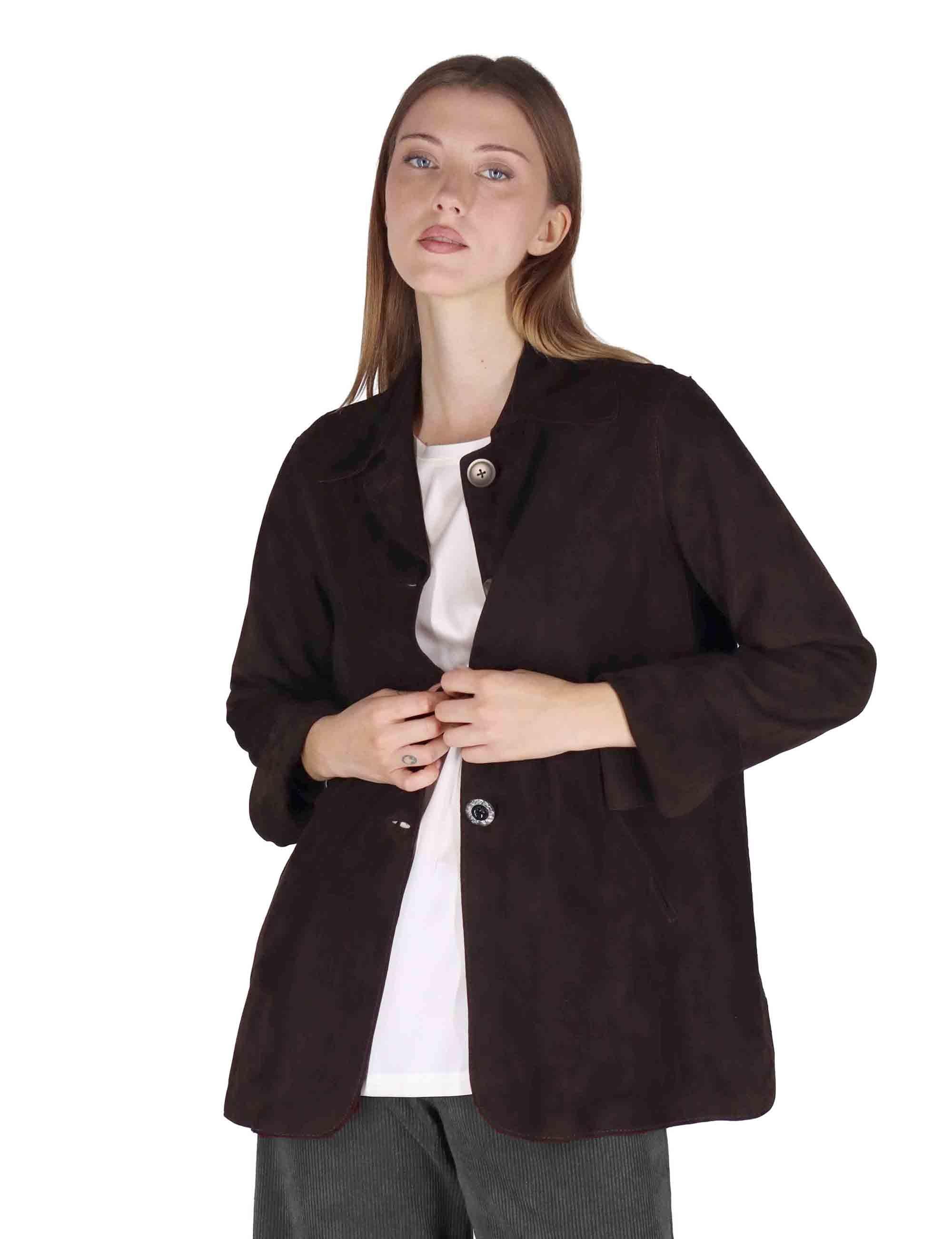 Giacche donna in camoscio marrone con bottoni gioiello SP2427 015 Spatarella 