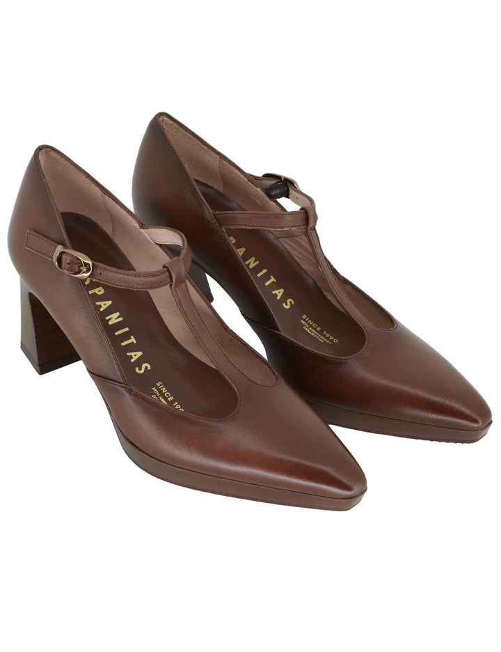 Decollete donna in pelle marrone con cinturino regolabile HI254342 C001 Hispanitas 