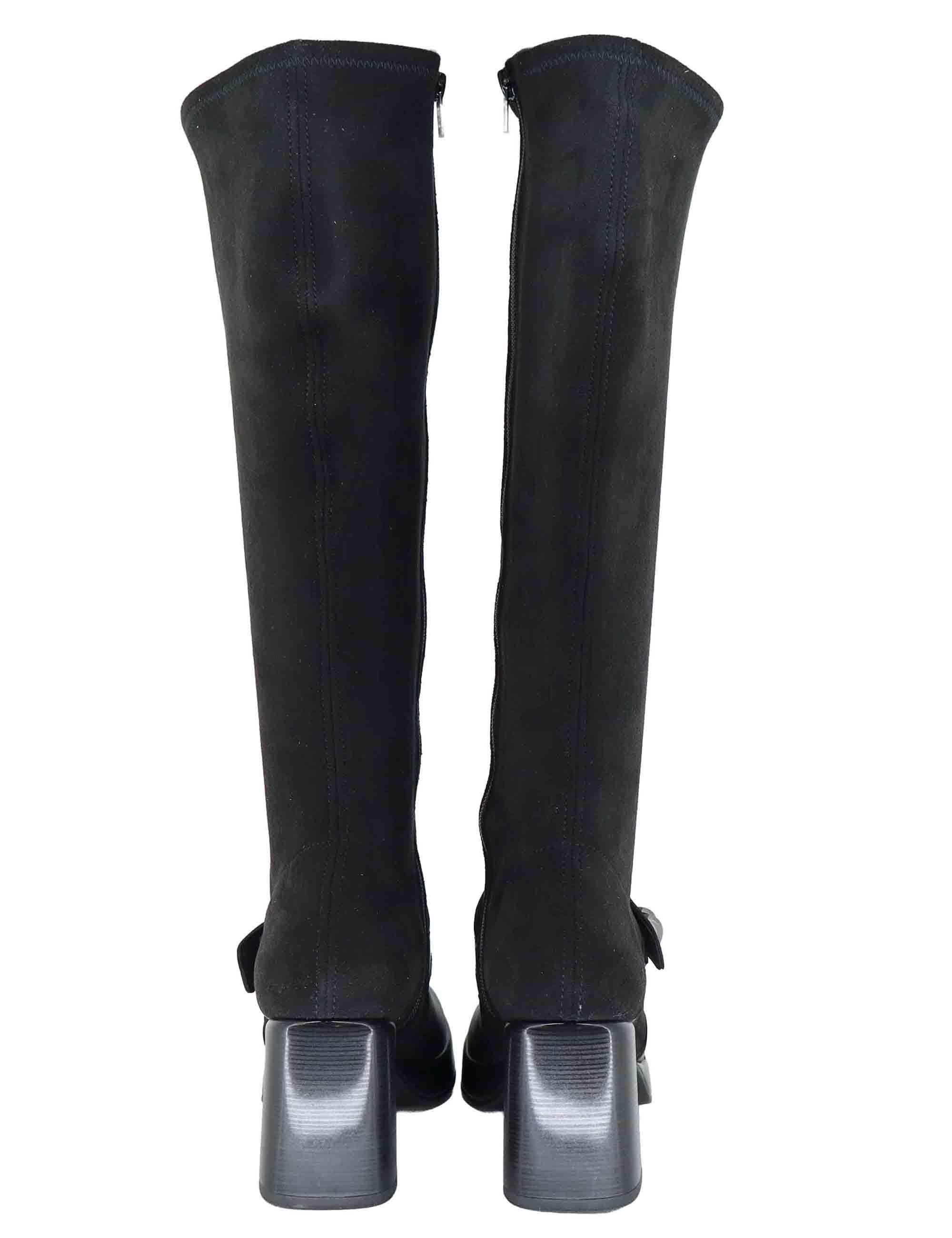 Stivali donna in pelle e tessuto nero con tacco alto HI254374 C004 Hispanitas 