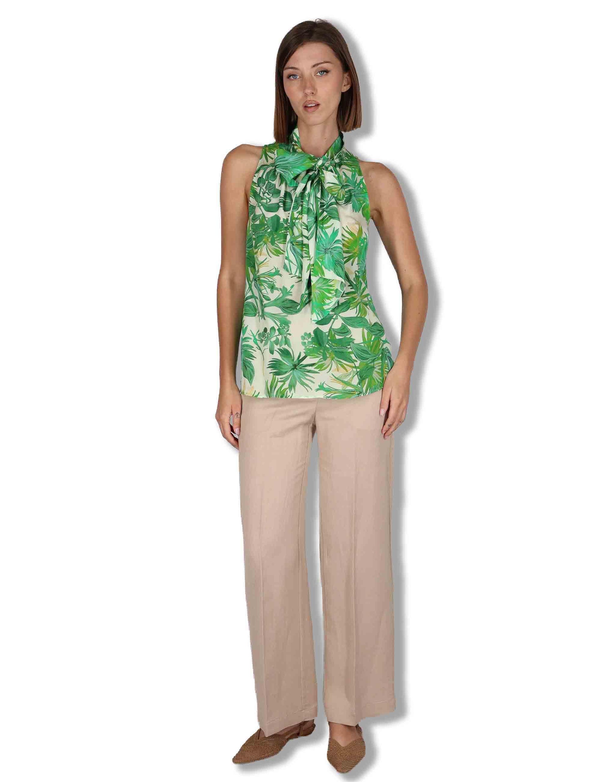 Top donna Botanic Jungle in viscosa verde floreale con fusciacca JP555850663 D6091 Maliparmi 