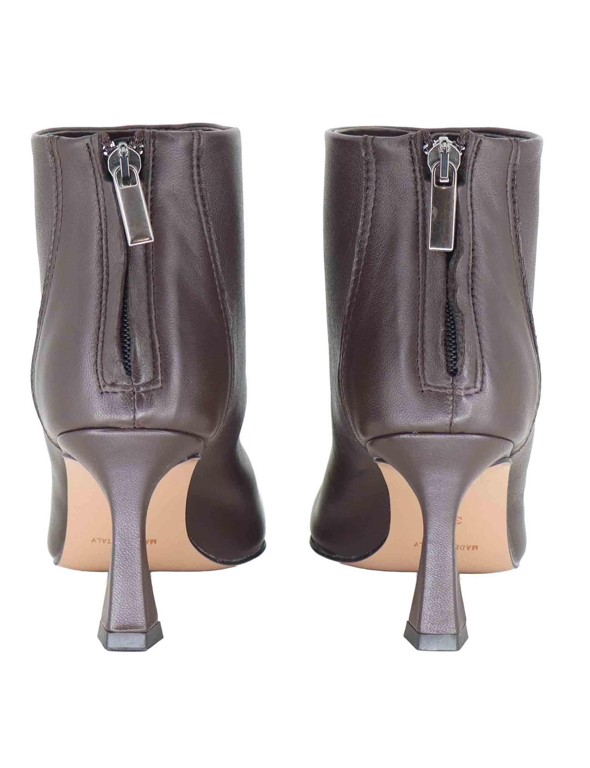 Stivaletti donna in pelle marorne con zip posteriore e tacco alto R786 75 Bianca Di 