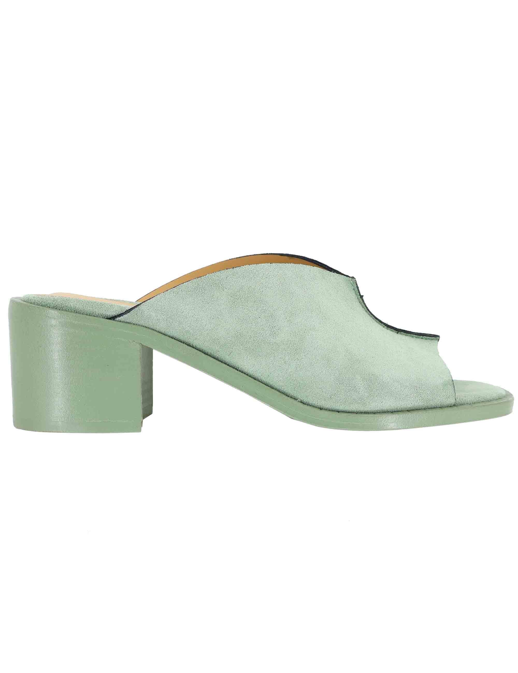 Sandali donna in camoscio verde con tacco in cuoio SP2063 025 Spatarella 