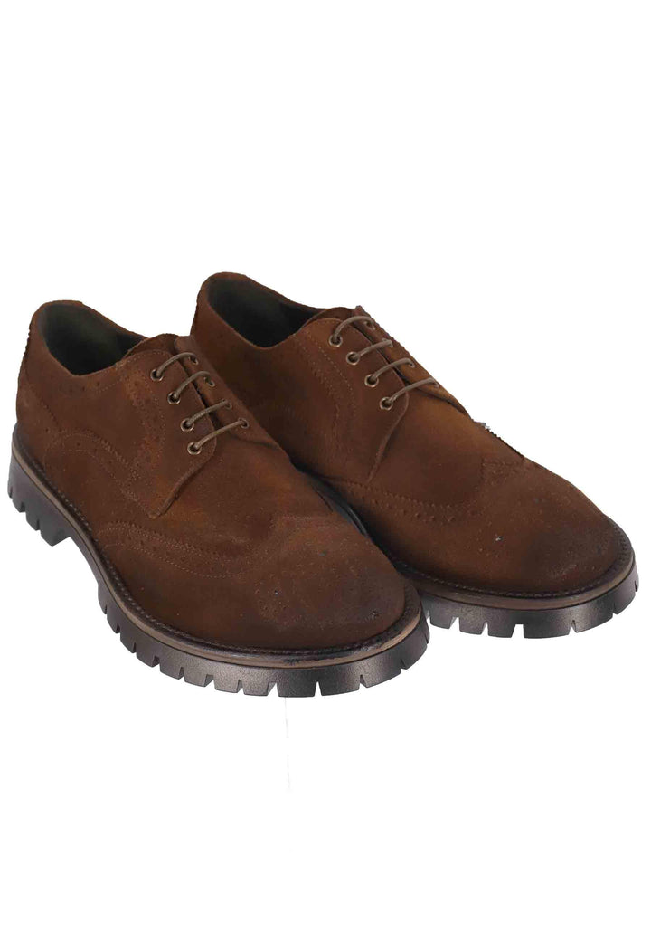 Stringate da uomo in camoscio cuoio con impunture all'inglese e suola carrarmato SP1268 034 Spatarella 