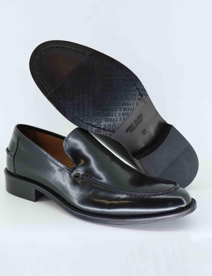 Mocassini uomo in pelle nera con suola in cuoio OXFORD 5 001 Rogal's 