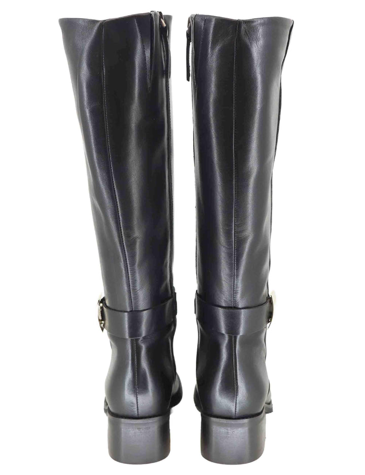 Stivali donna in pelle nera con fibbia oro laterale SPST7005 001 Spatarella 