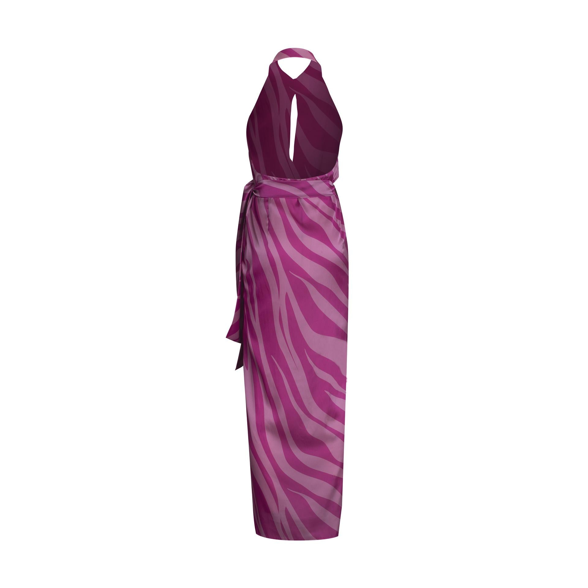 Abito lungo donna in tessuto fuxia con schiena scoperta THE NUIT SAFARI 053 Nineminutes 