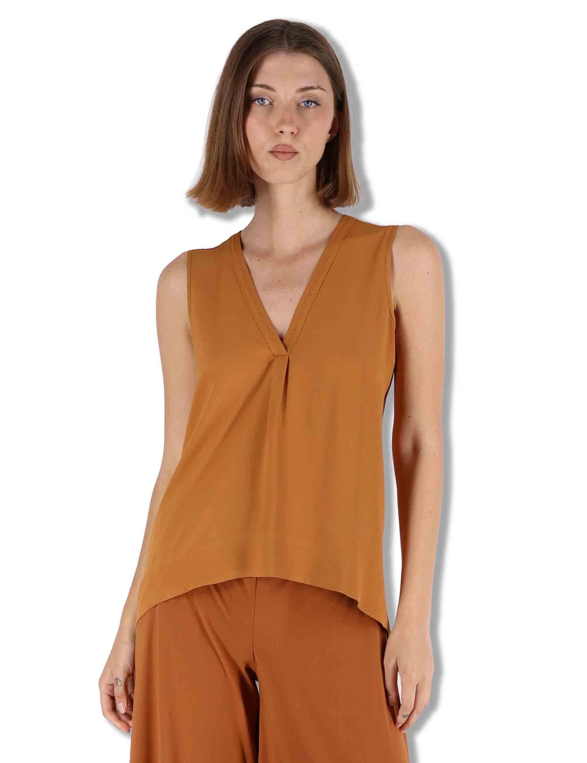 Top donna Fluid Crepe in seta ambra senza maniche maniche scollo a V JP554050672 70004 Maliparmi 