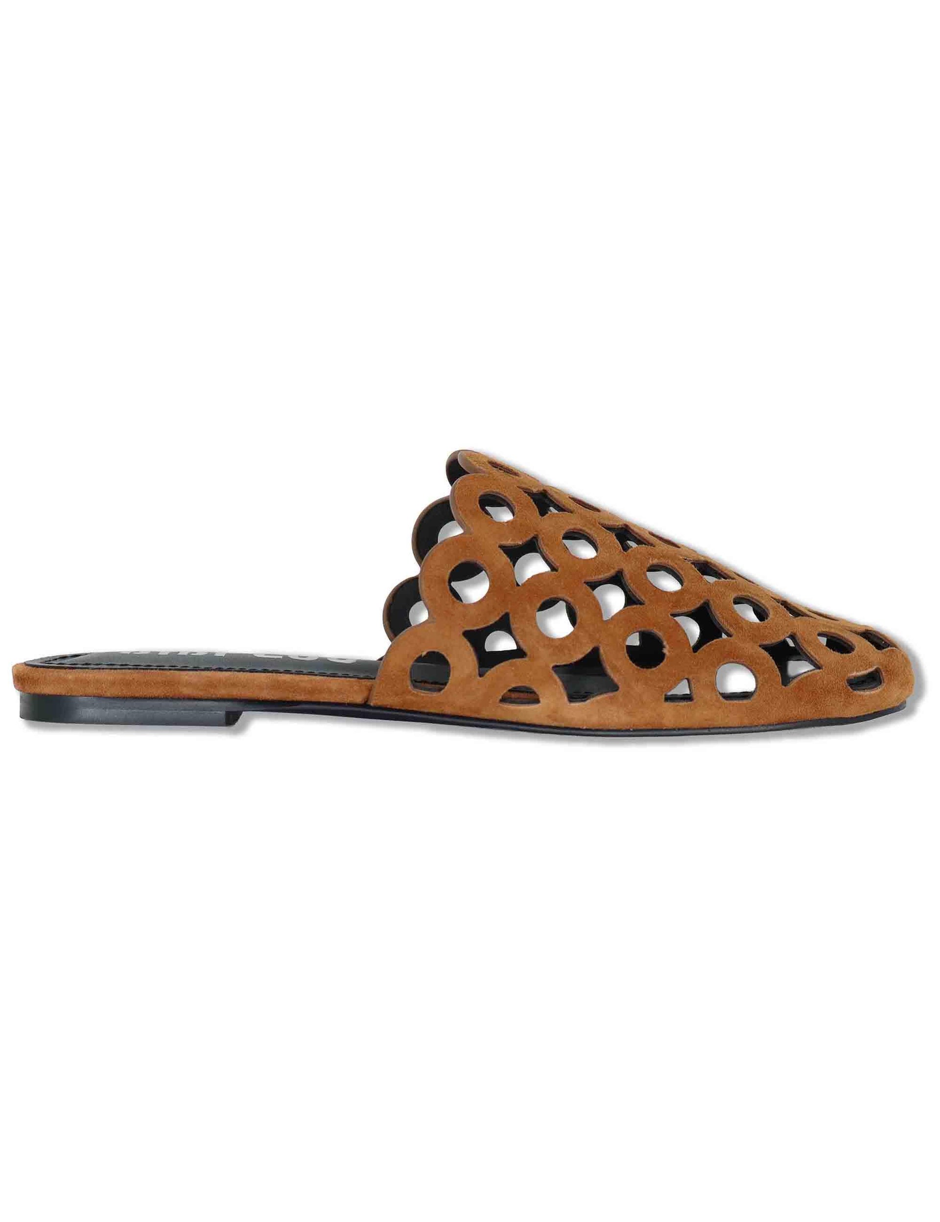 Sabot donna in camoscio cuoio forato tacco basso Oribu 629Z30VK 92-CUERO Bibi Lou 