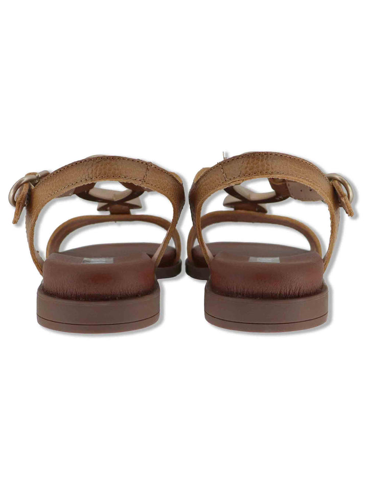 Sandali flat donna in pelle cuoio con cinturino e accessorio brunito HV264765 CUOIO Hispanitas 