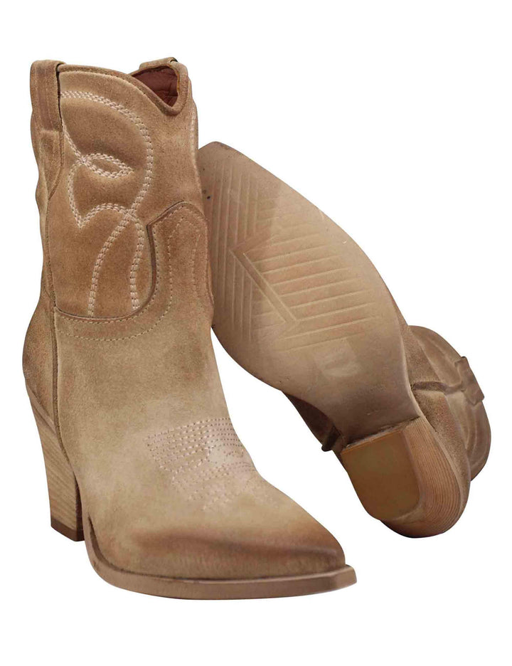 Stivaletti texani donna in pelle beige con tacco alto SOFIE 03 015 Zoe 