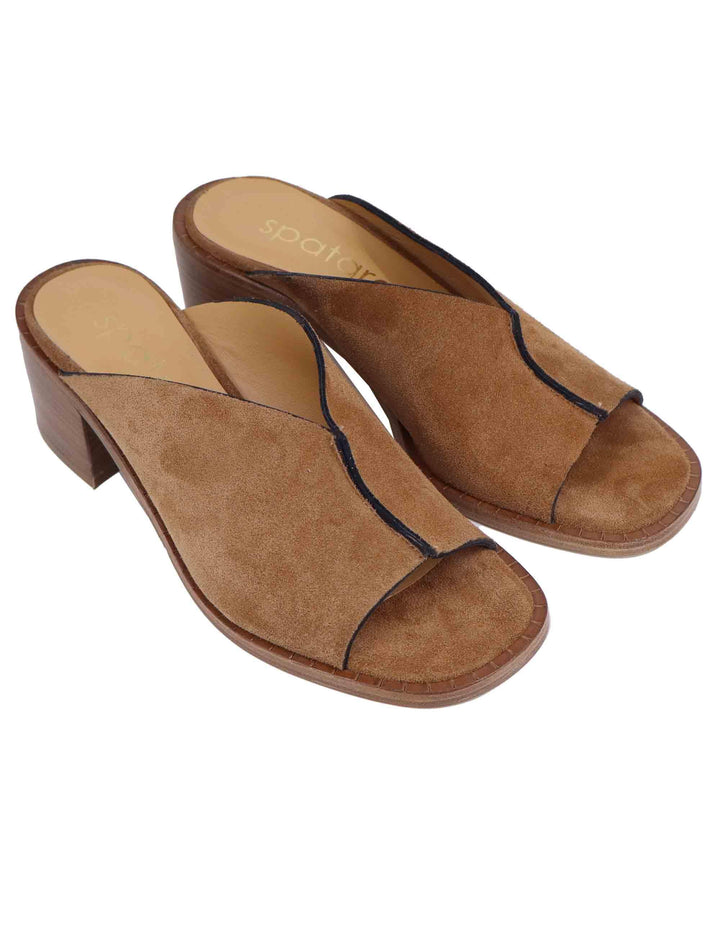 Sandali donna in camoscio cuoio con tacco in cuoio SP2063 014 Spatarella 