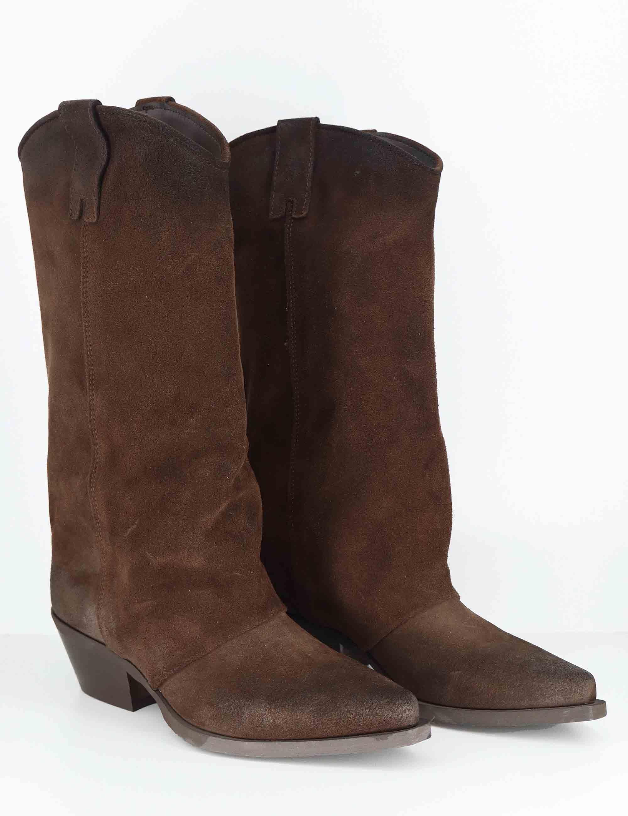 Stivali texani donna in crosta vintage marrone con ghetta SPDX909 014 Spatarella 