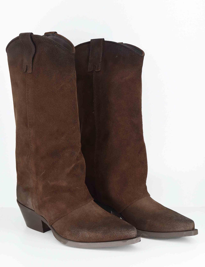 Stivali texani donna in crosta vintage marrone con ghetta SPDX909 014 Spatarella 