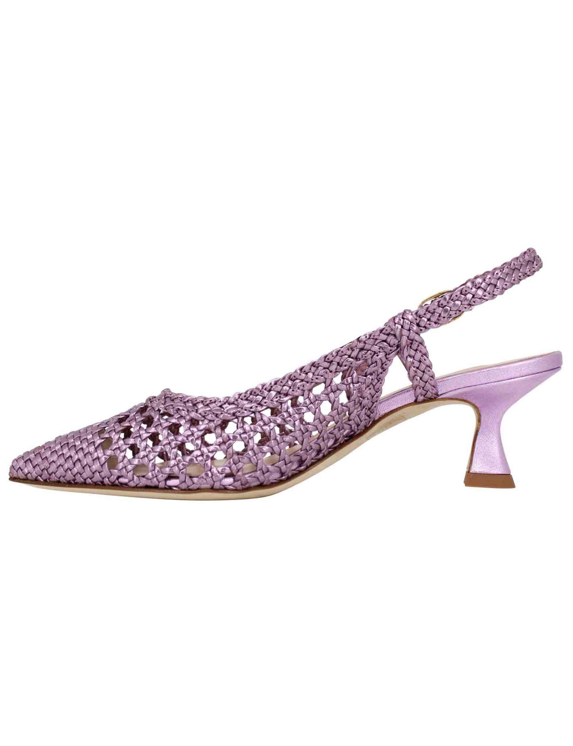 Decollete slingback donna in pelle intrecciata laminata lilla con tacco in tinta SPX1513 080 Spatarella 