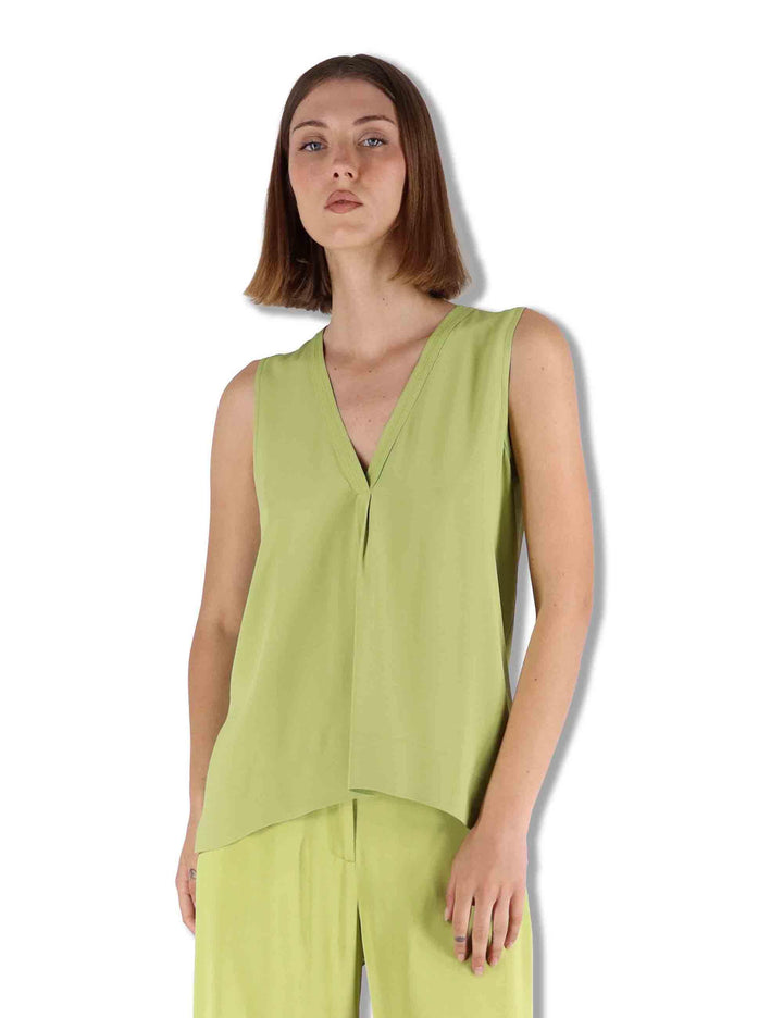 Top donna Fluid Crepe in seta verde senza maniche maniche scollo a V JP554050672 60109 Maliparmi 