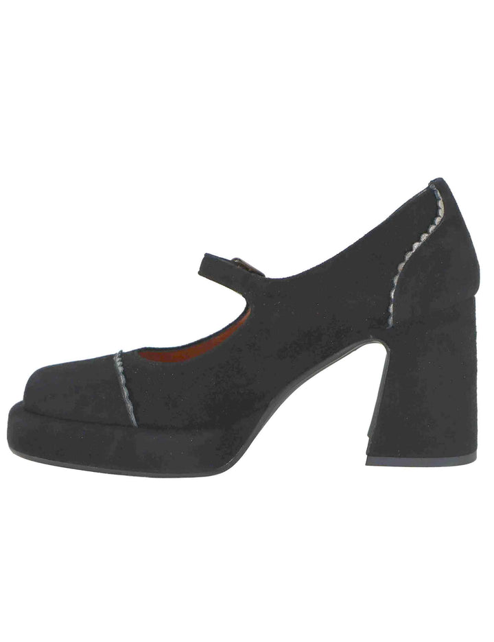 Decollete donna in camoscio nero con cinturino e tacco alto 9619Z 001 Les Venues 