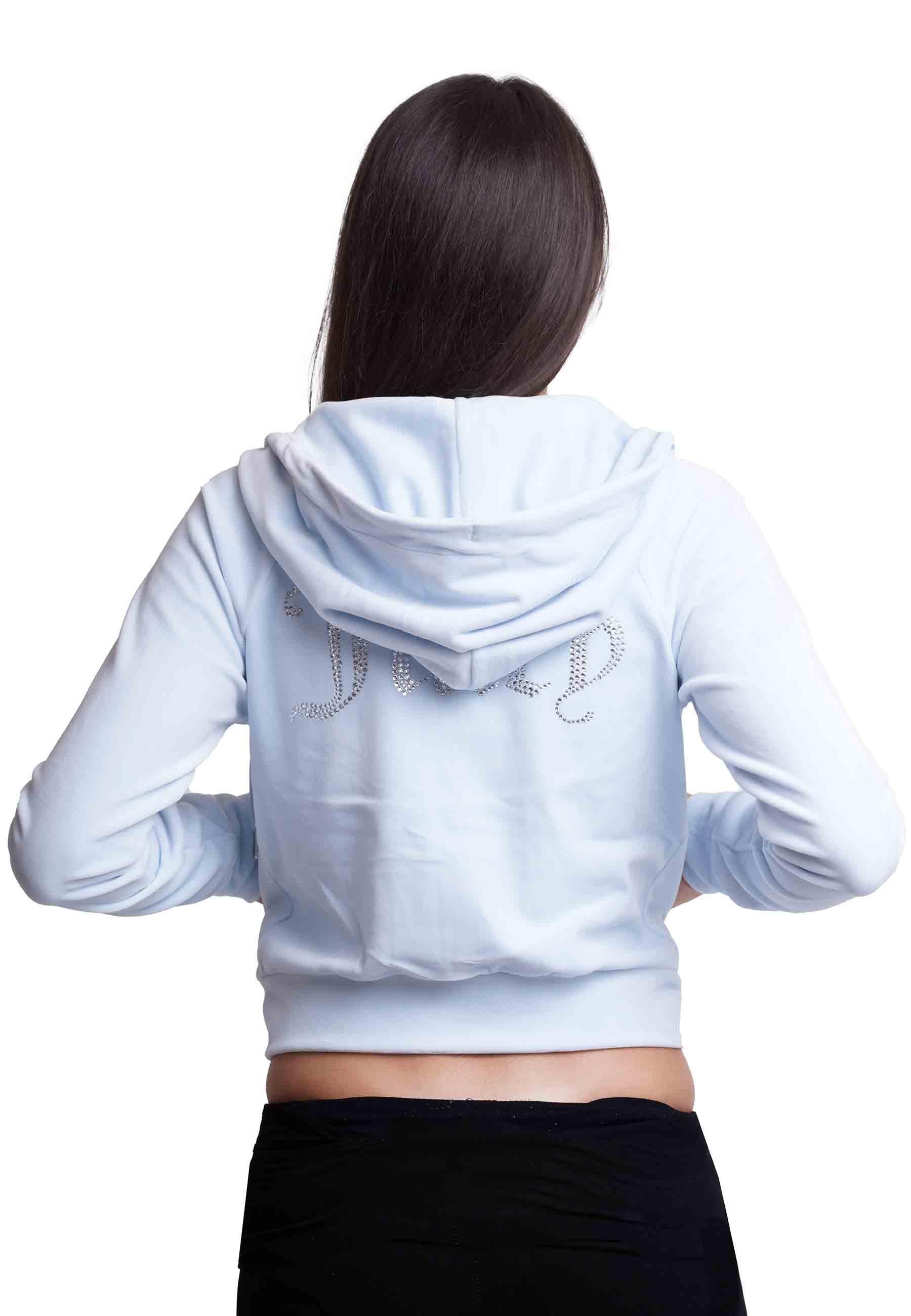Felpa donna Diamond in velluto celeste con cappuccio e strass VIJH70194WPF J11 Juicy Couture 