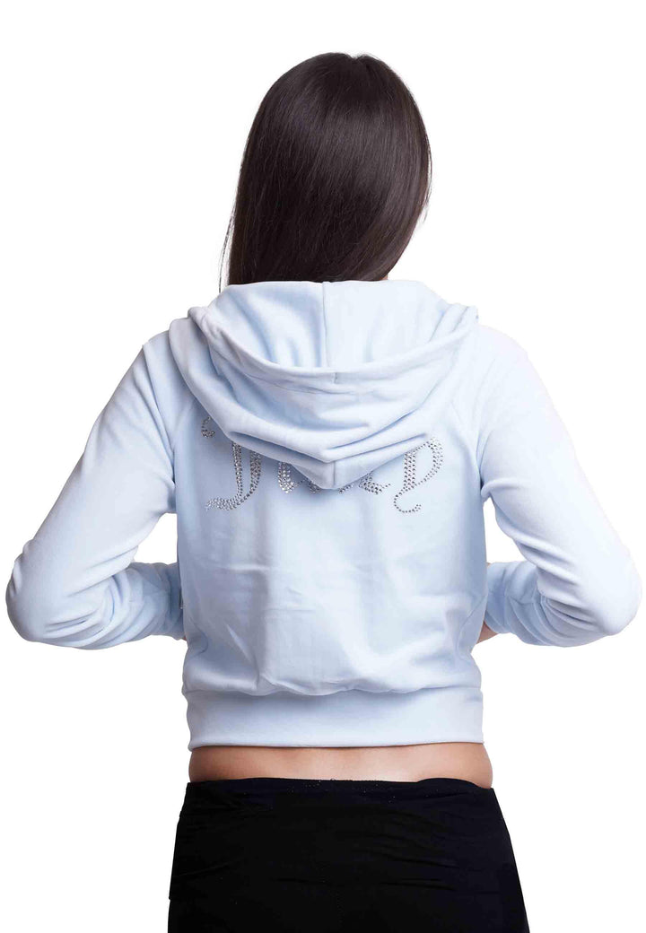 Felpa donna Diamond in velluto celeste con cappuccio e strass VIJH70194WPF J11 Juicy Couture 