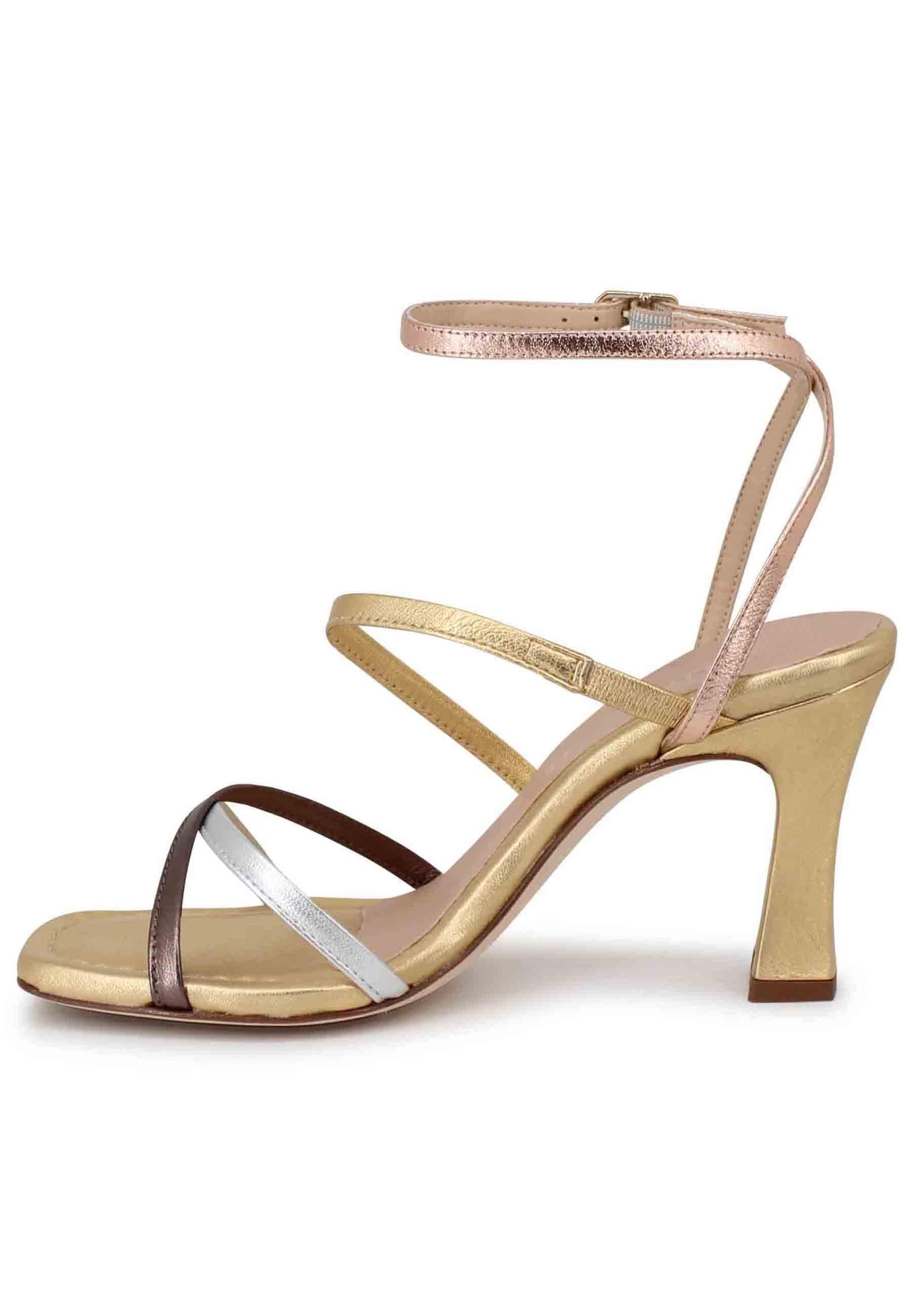 Sandali donna in pelle laminata oro con tacco alto SISSI LMT GOLDEN MUL Unisa 