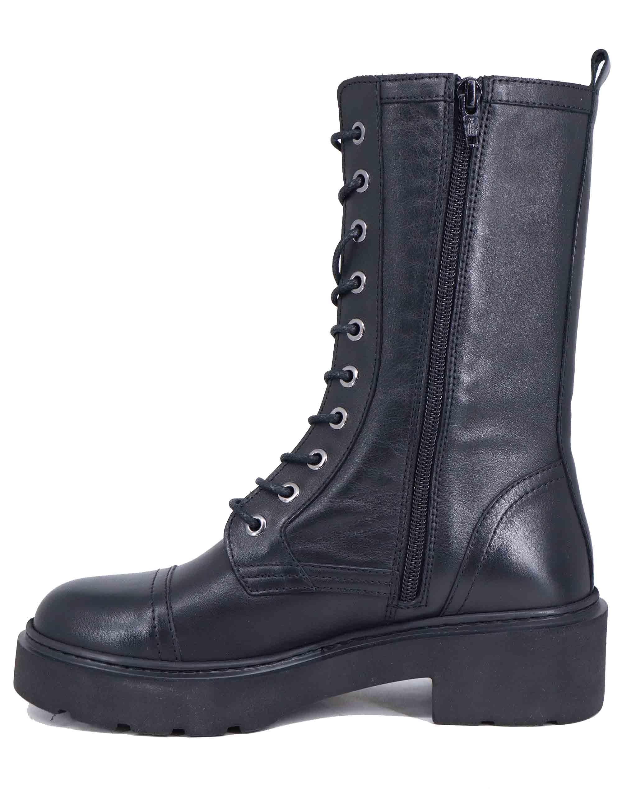 Anfibi stringati donna in pelle nera con suola carrarmato JORDAO STT BLACK Unisa 