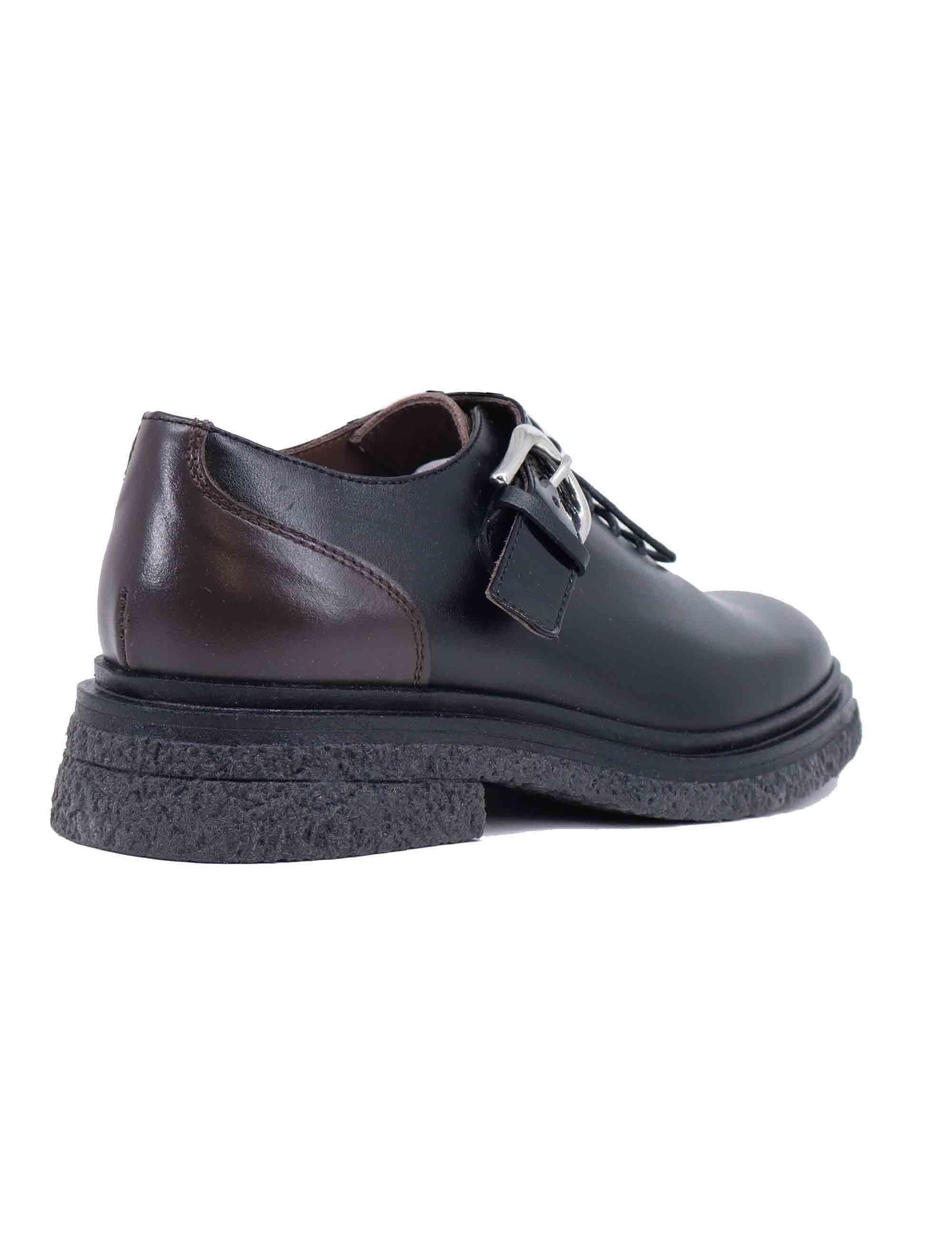 Stringate donna in pelle nera con fibbia argento A200-1 001 Le Bohemien 