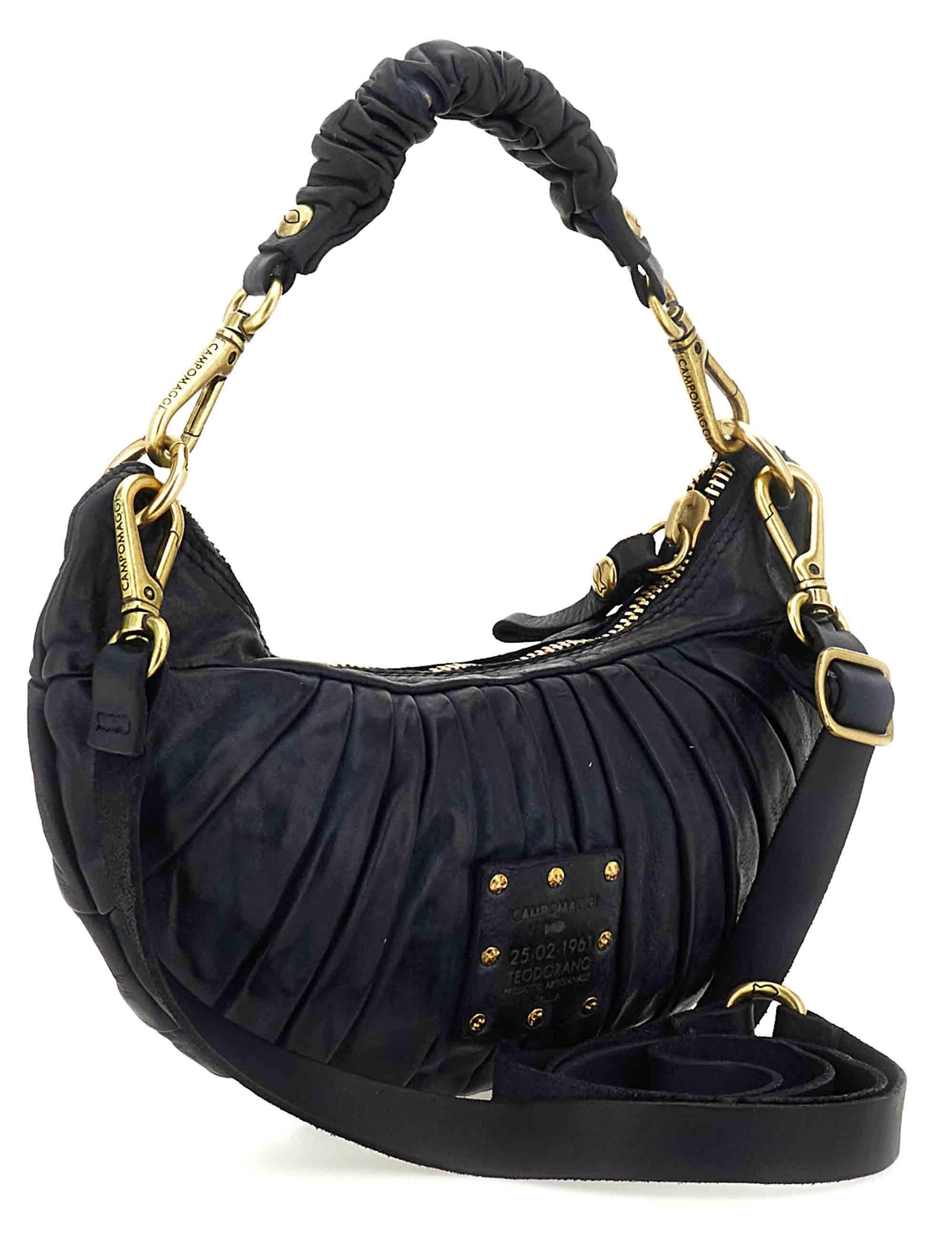 Borse donna Luna in pelle blu plissettata con tracolla monospalla C043780ND X2982 C3001 Campomaggi 