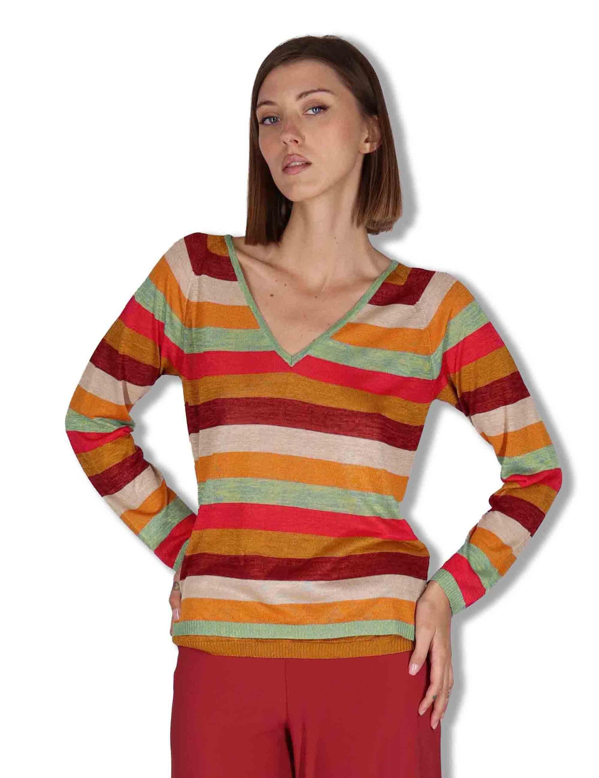 Maglia donna Viscose Fluid in viscosa naturale ruggine e multicolore JQ512177100 31B99 Maliparmi 