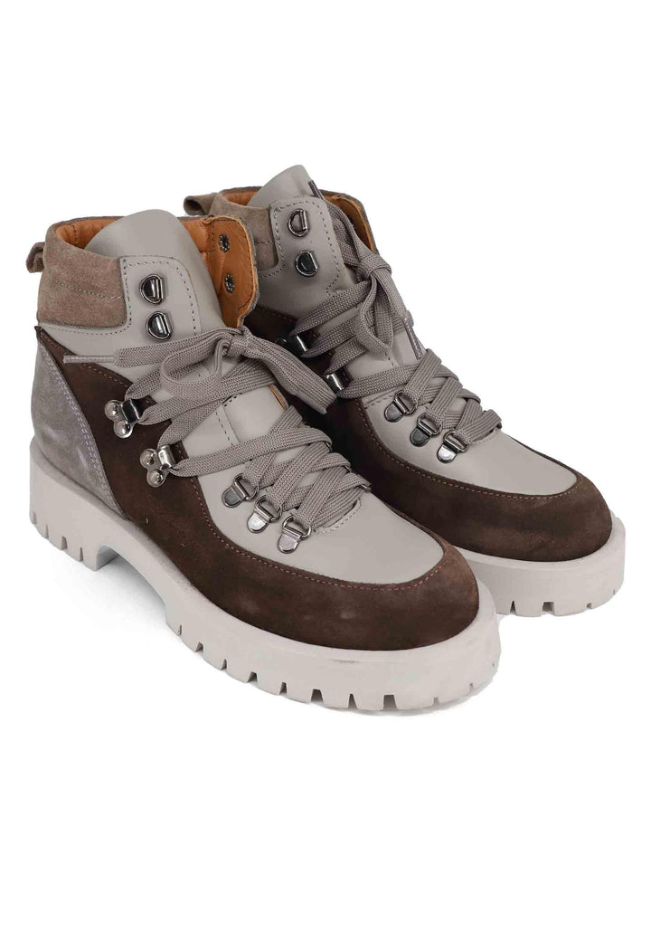 Stivaletti trakking donna in pelle grigia e camoscio marrone con suola carrarmato SP VIENNA 013 Spatarella 