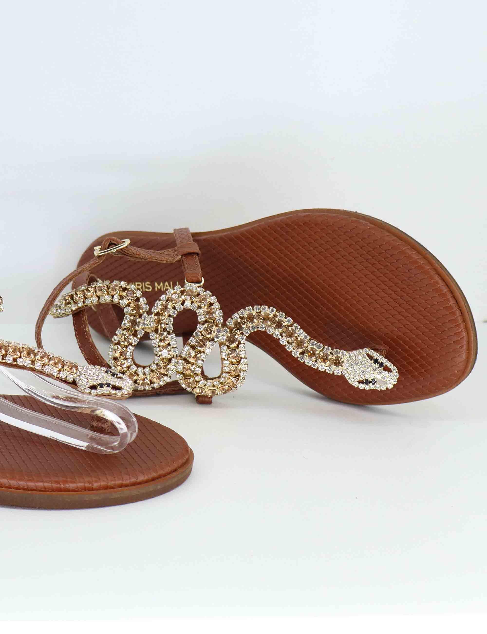 Sandali flat donna in pelle cuoio con serpente in strass U41006251362 625 Tsakiris Mallas 