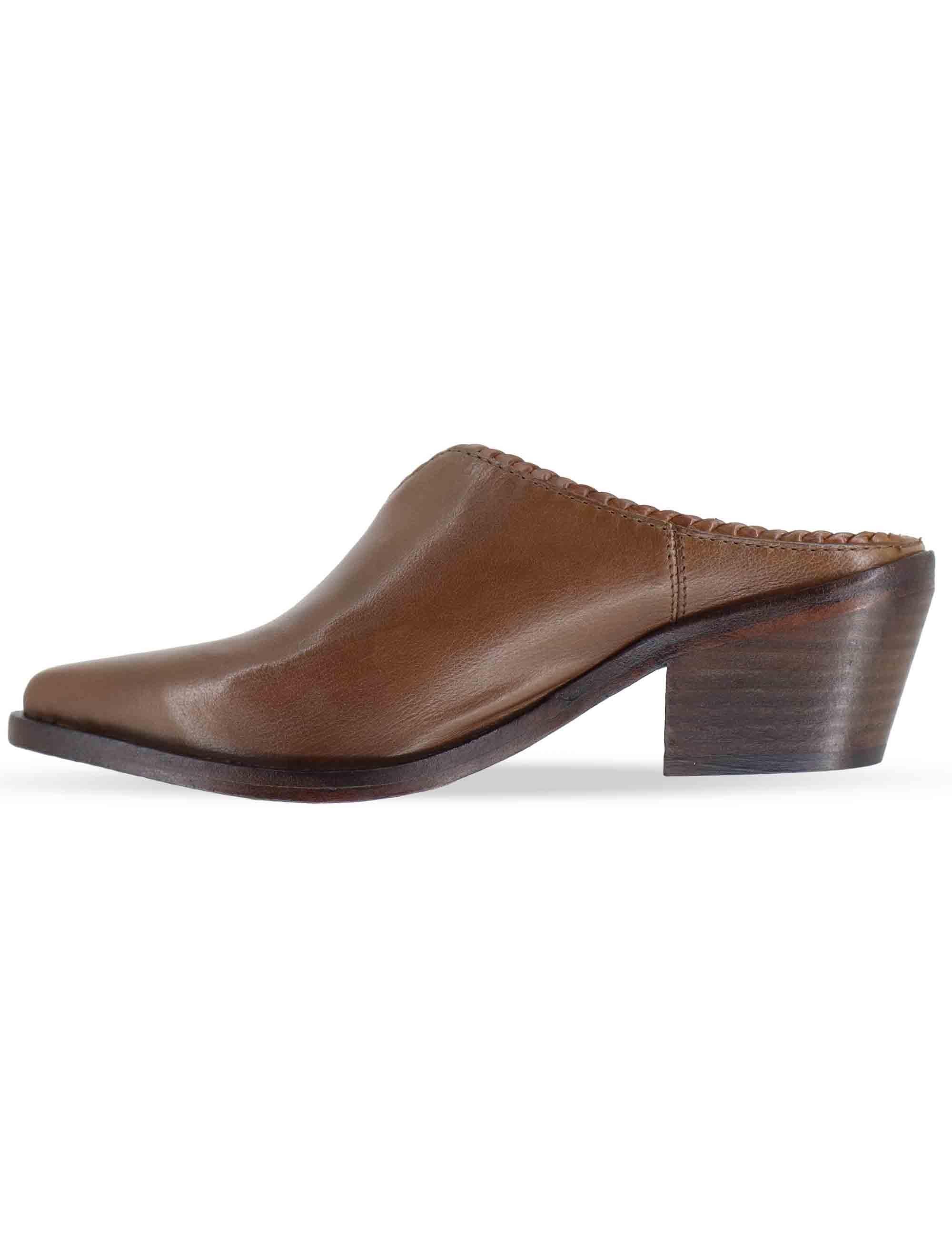 Sabot donna in pelle cuoio con tacco in cuoio e punta a punta 261-303-23 MOCHA Zolfo 