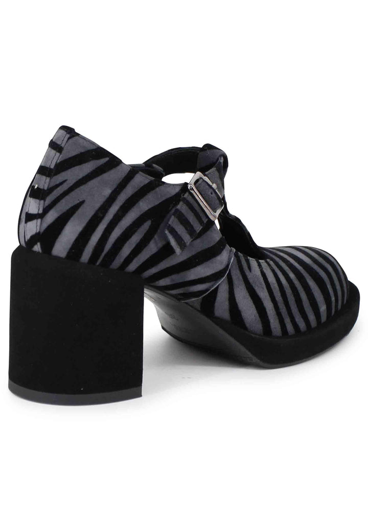 Decollete donna in camoscio nero e grigio con tacco e plateau SP769 501 Spatarella 