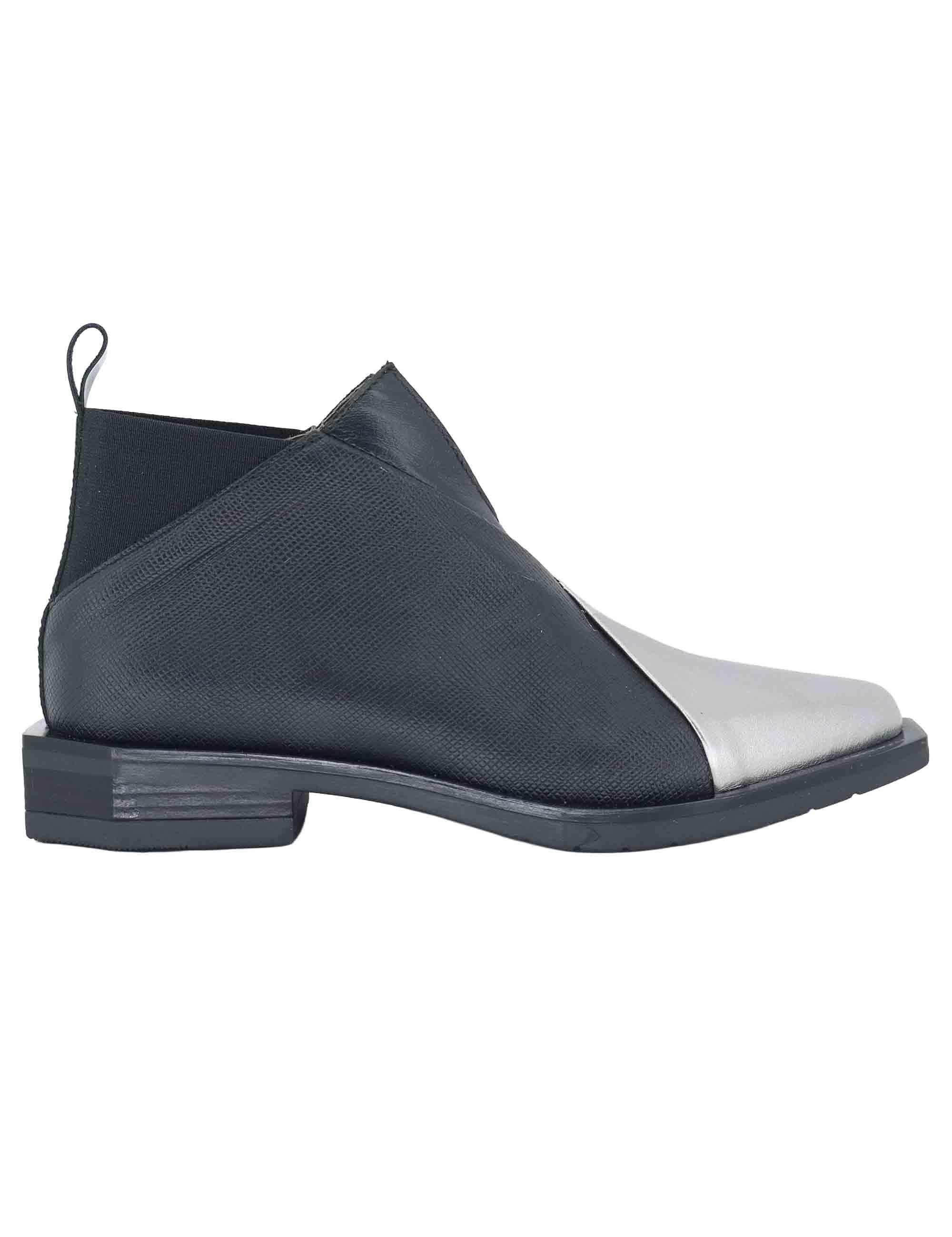 Stivaletti donna in pelle nera e argento tacco basso G36A 4 Le Bohemien 