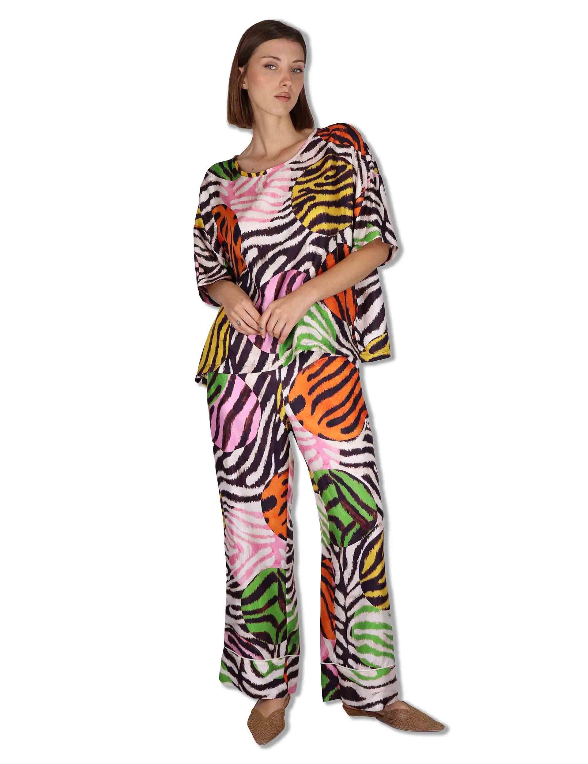 Pantaloni donna Collection Print in seta bianca a fantasia JH807631027 B1141 Maliparmi 