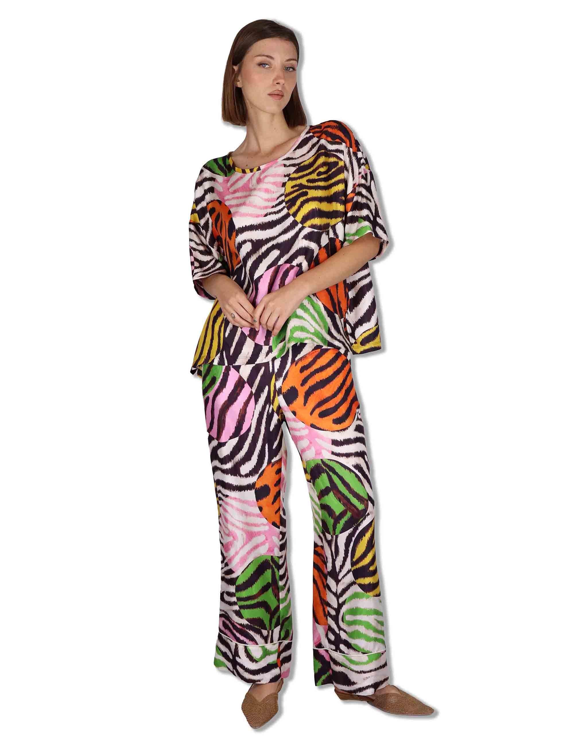 Pantaloni donna Collection Print in seta bianca a fantasia JH807631027 B1141 Maliparmi 