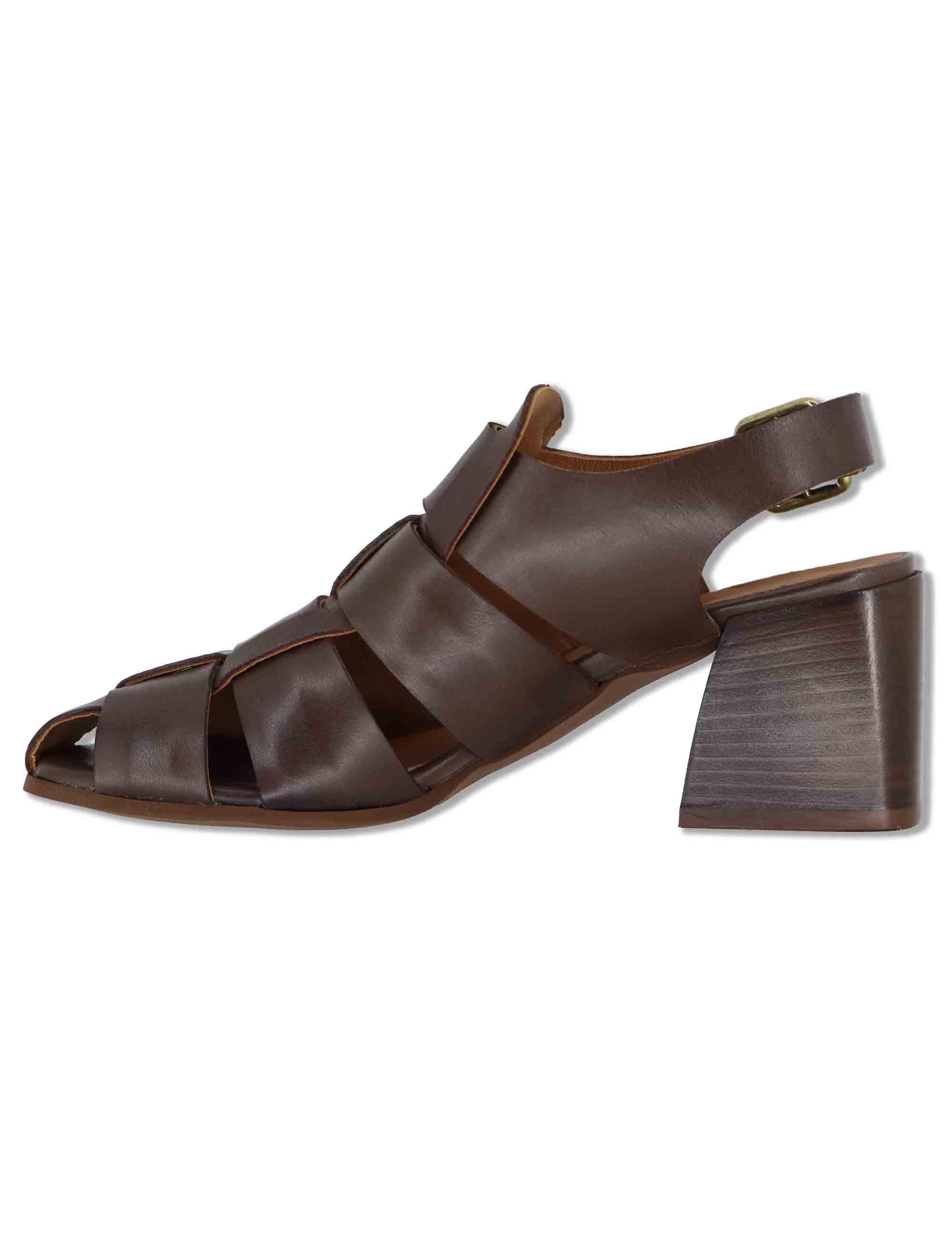 Sandali donna in pelle marrone con fibbia posteriore e tacco in cuoio SP6519 014 Spatarella 