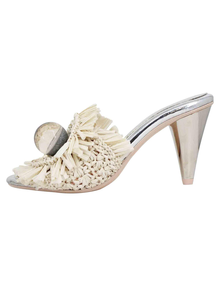 Sandali donna in rafia beige con gioiello e tacco alto in argento 7561 029 Ras 