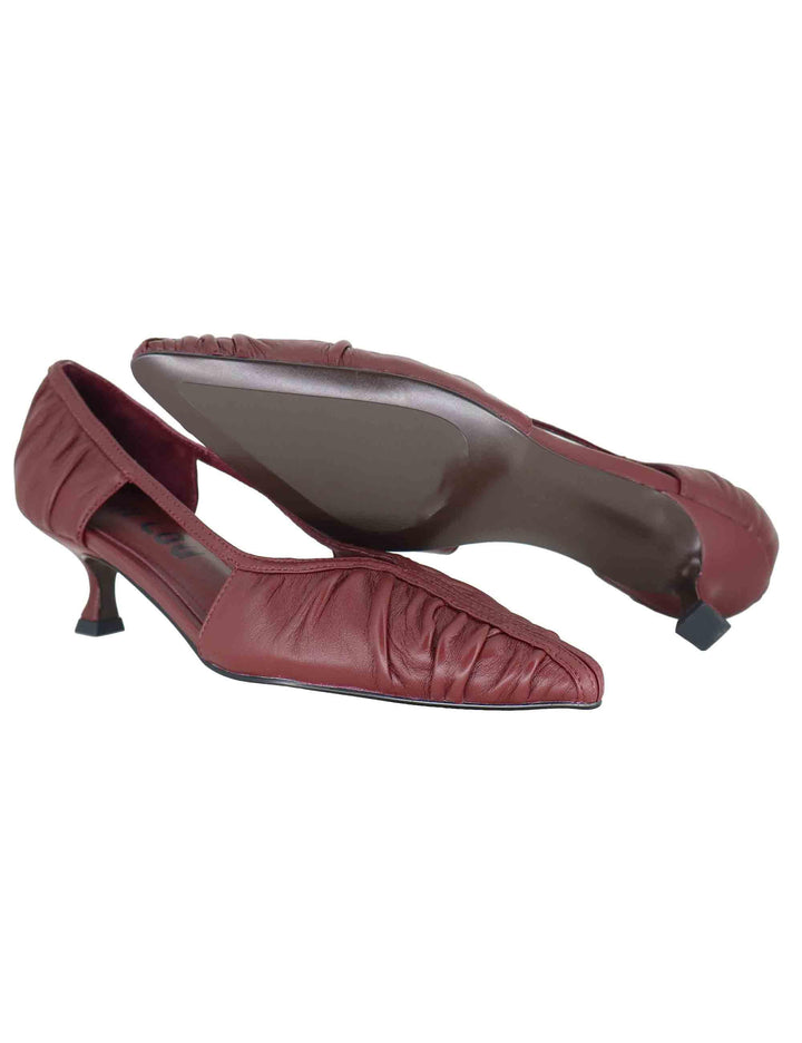 Decollete donna in pelle bordeaux plisse con tacco basso 596Z10VK 40 Bibi Lou 