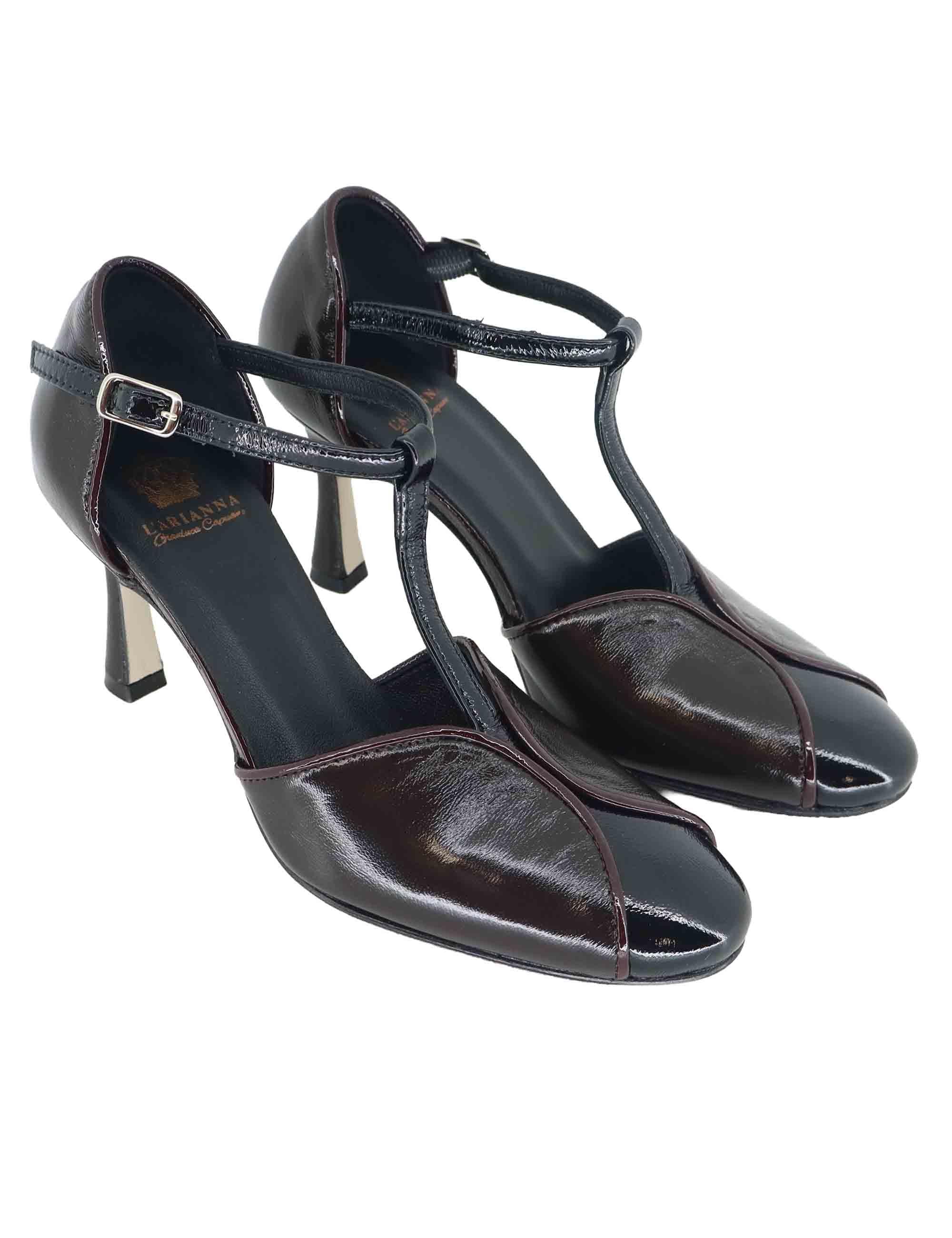 Decollete donna Mary Jane in pelle nera e marrone con tacco alto TG1660/RT 001 L'Arianna 