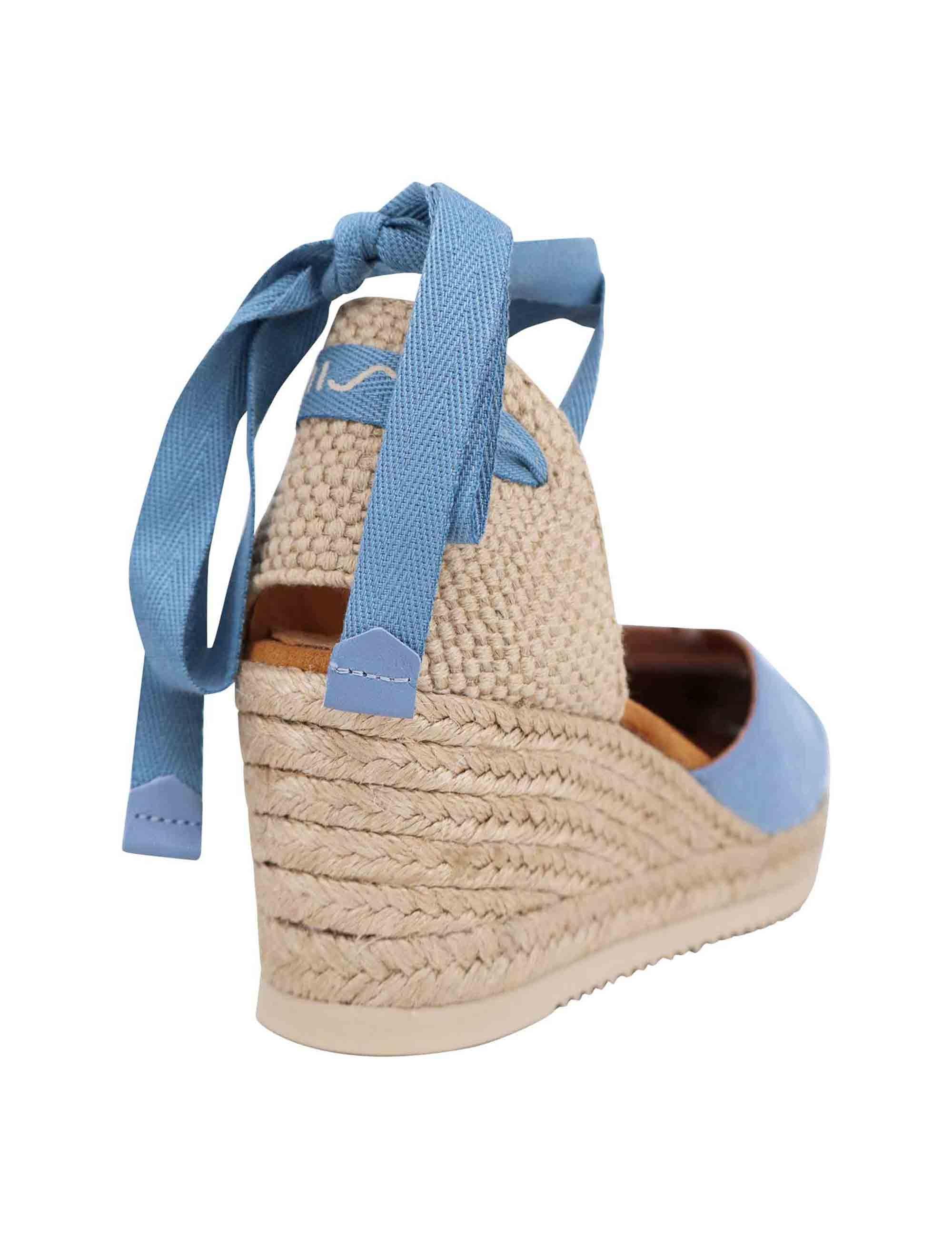 Sandali espadrillas donna in camoscio celeste con zeppa in corda CAREI KS JEANS Unisa 