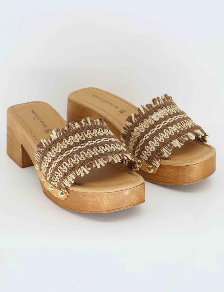 Sandali donna in rafia intrecciata cuoio con tacco in legno SR9234 014 Sandro Rosi 