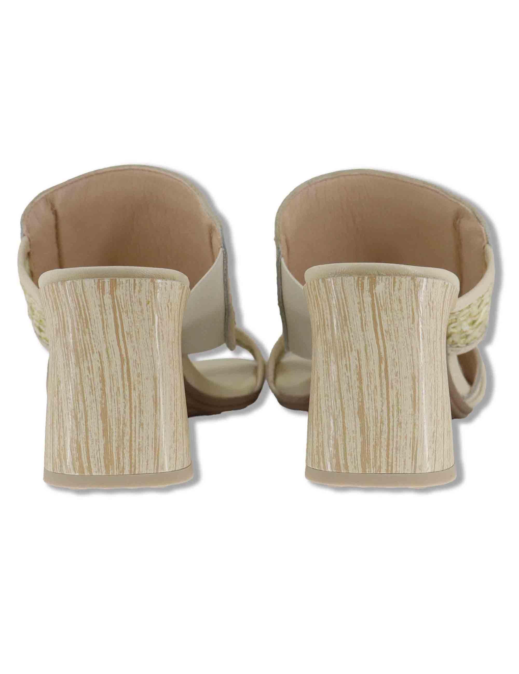 Sandali donna in pelle off white con doppia fascia e tacco alto RHV264747 PANNA Hispanitas 