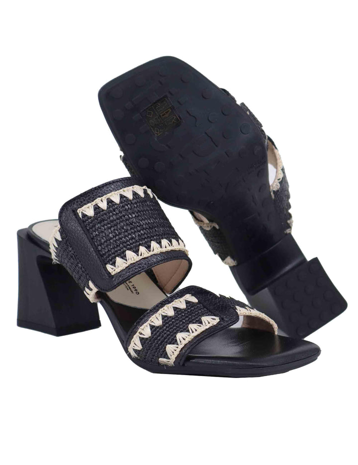 Sandali donna doppia fascia in pelle nera con tacco alto HV253946 C010 Hispanitas 
