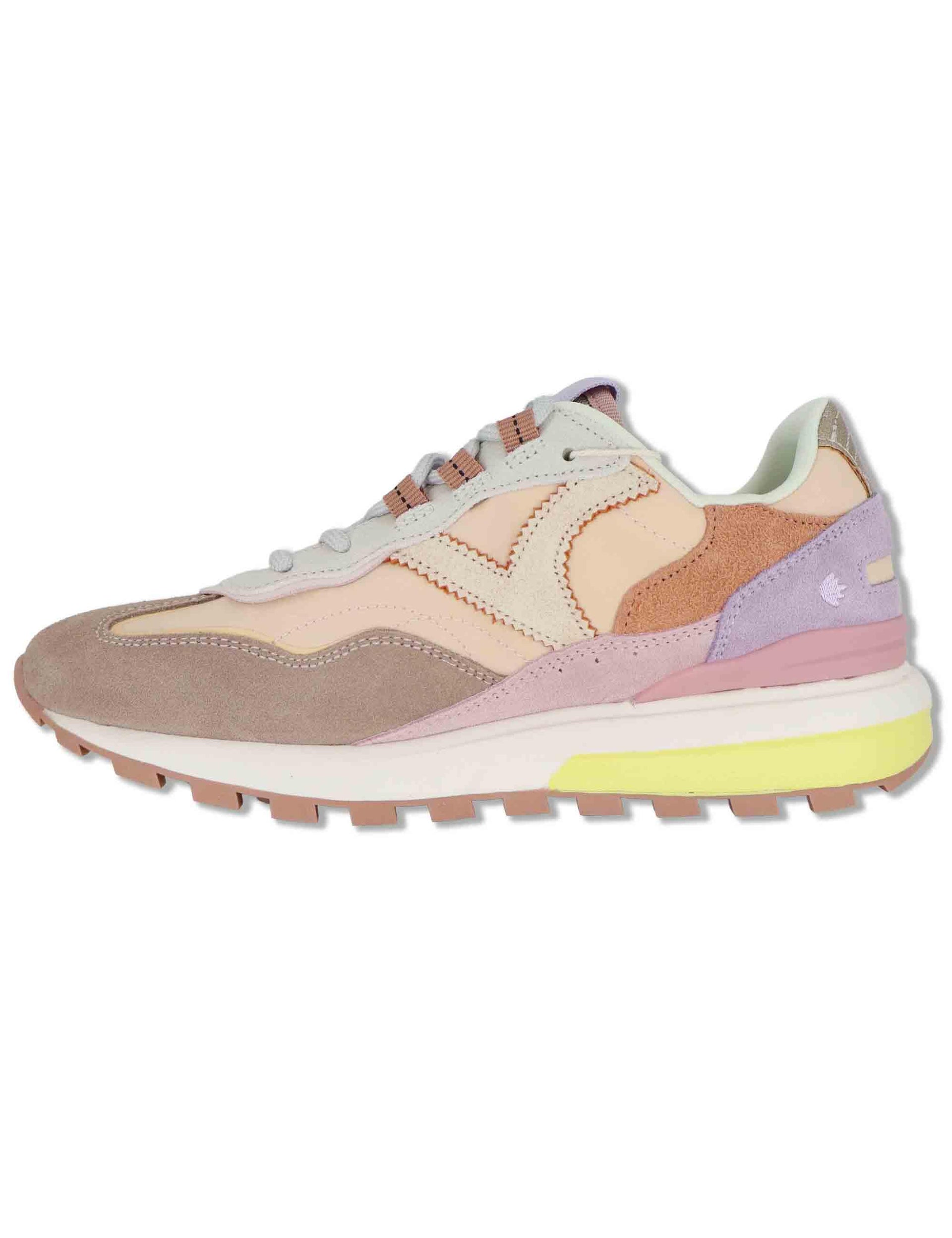 Sneakers donna Luna in pelle e camoscio rosa con suola running 1156116 42_Rosa Victoria 