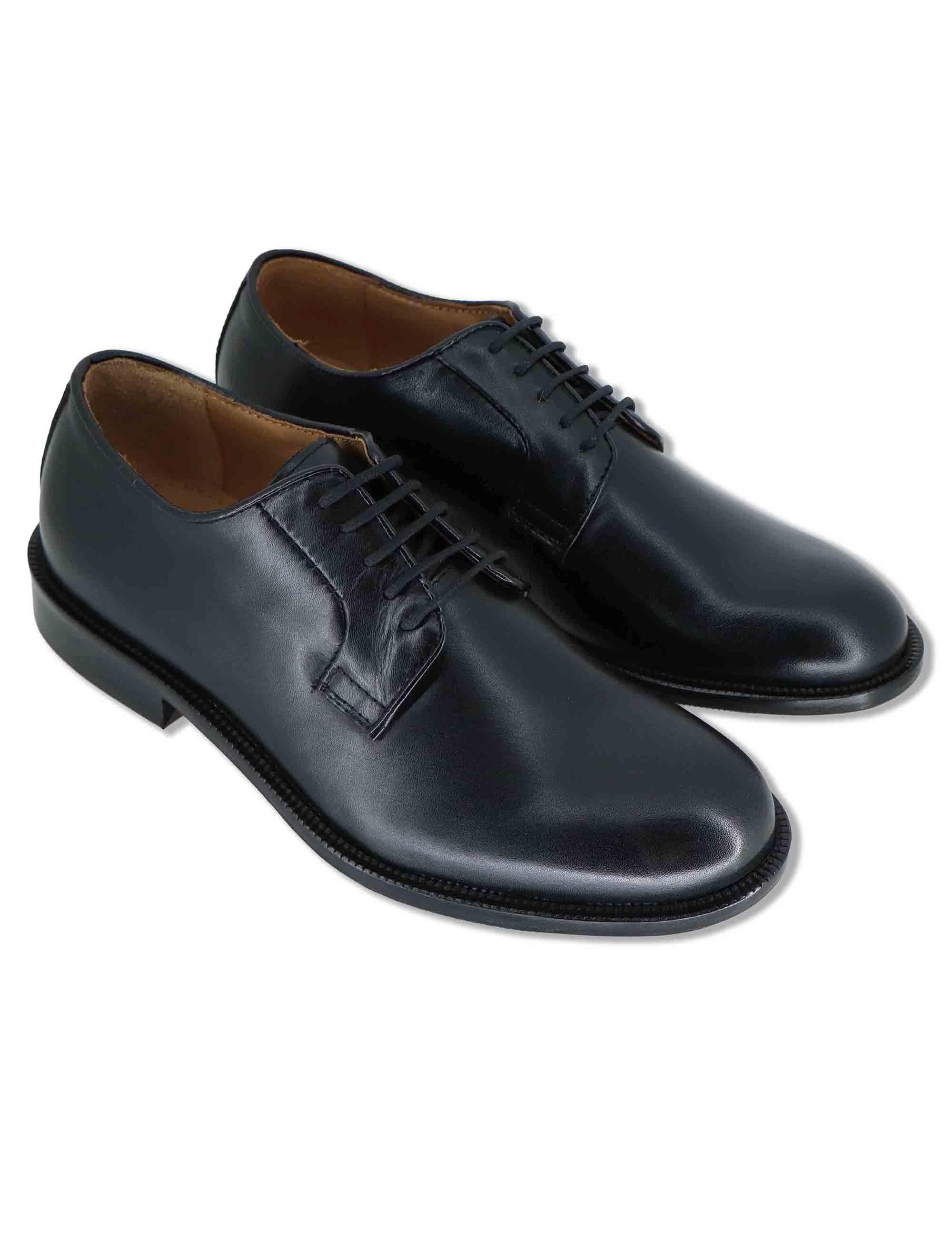 Stringate uomo in pelle nera con suola in cuoio e gomma cucita SPDU603 001 Spatarella 