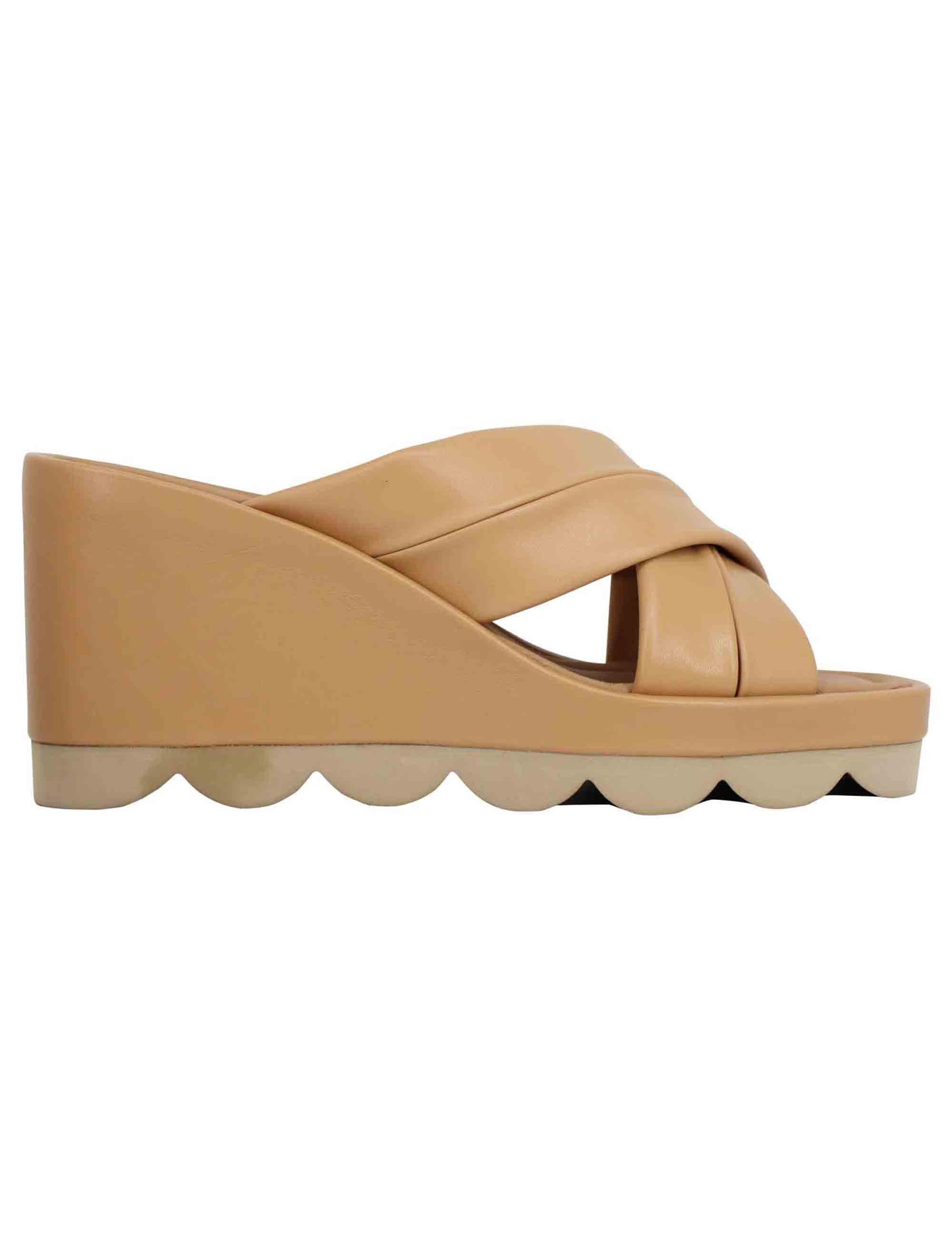 Sandali donna in pelle cuoio con zeppa alta e suola in gomma BH3408X 014 Bruno Premi 